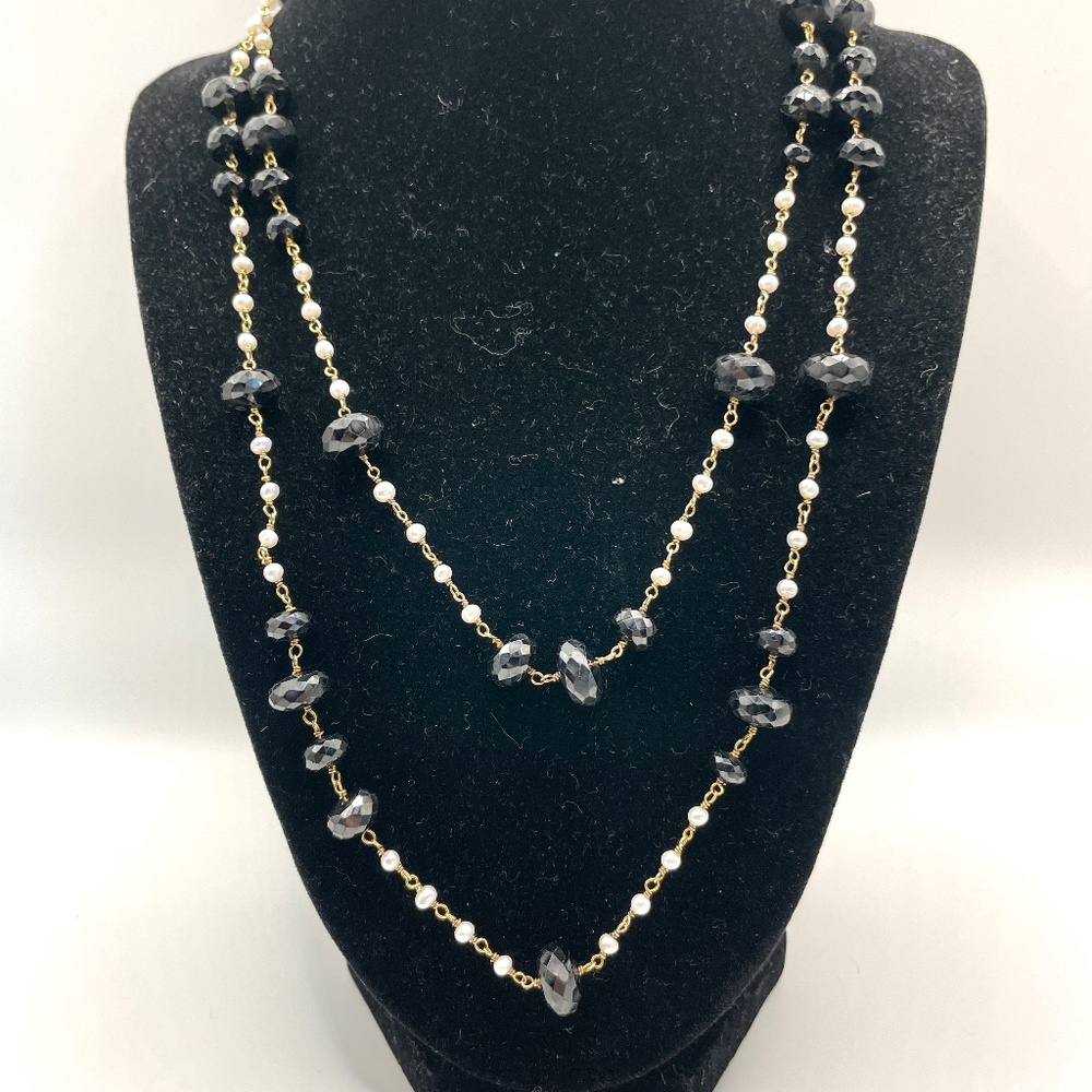 Rarities by Carol Brodie Gold Vermeil Black Spinel Pearl Stations Necklace